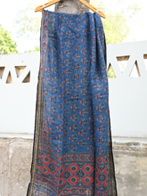 Ajrakh print linen dupatta blue colour